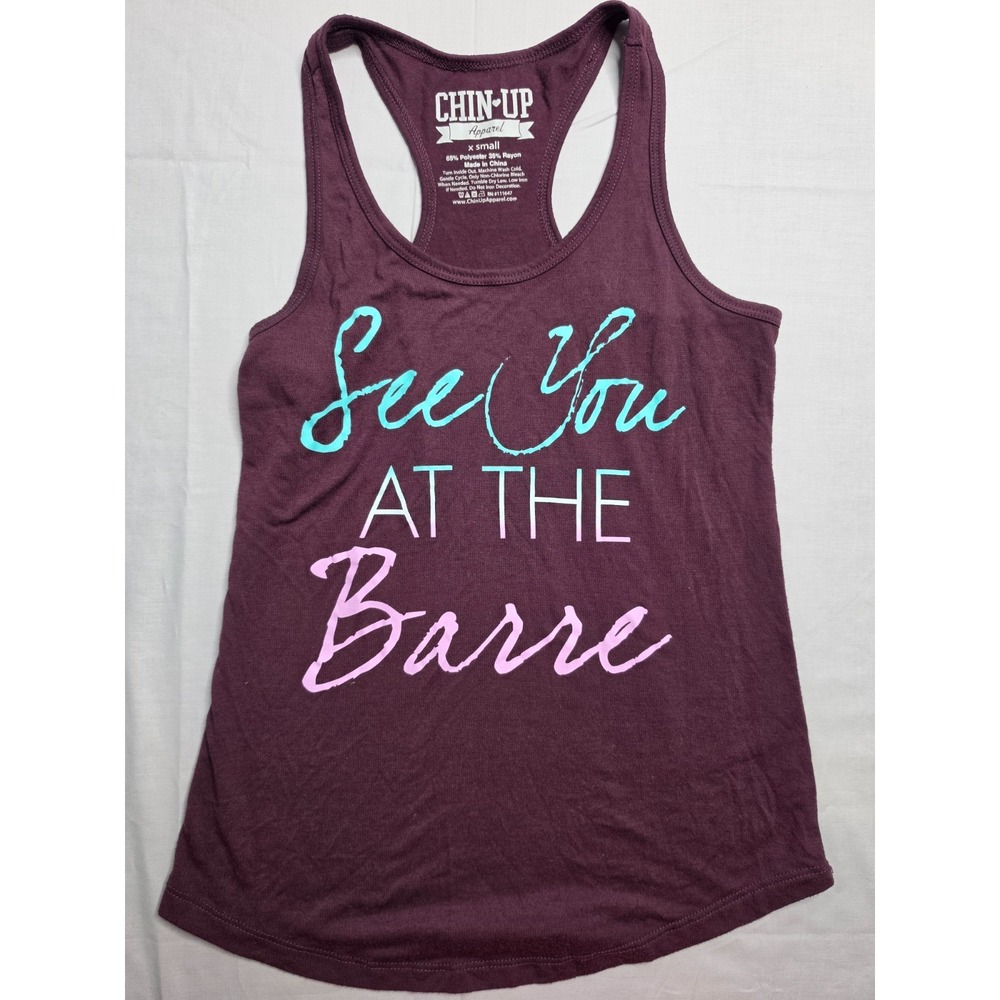 Chin Up Apparel Tank Top Women's XS Plum See You At The Barre Graphic Racerback